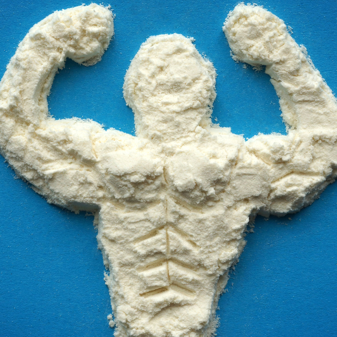 male body from protein powder. Supplements for bodybuilders, sportmans and healthy eating.